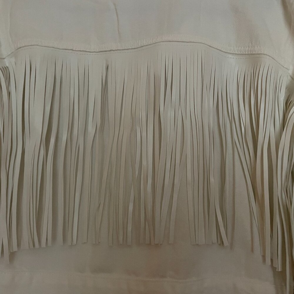 Jolene, Cropped, Fringe Denim Jacket, NWOT. - Picture 4 of 9
